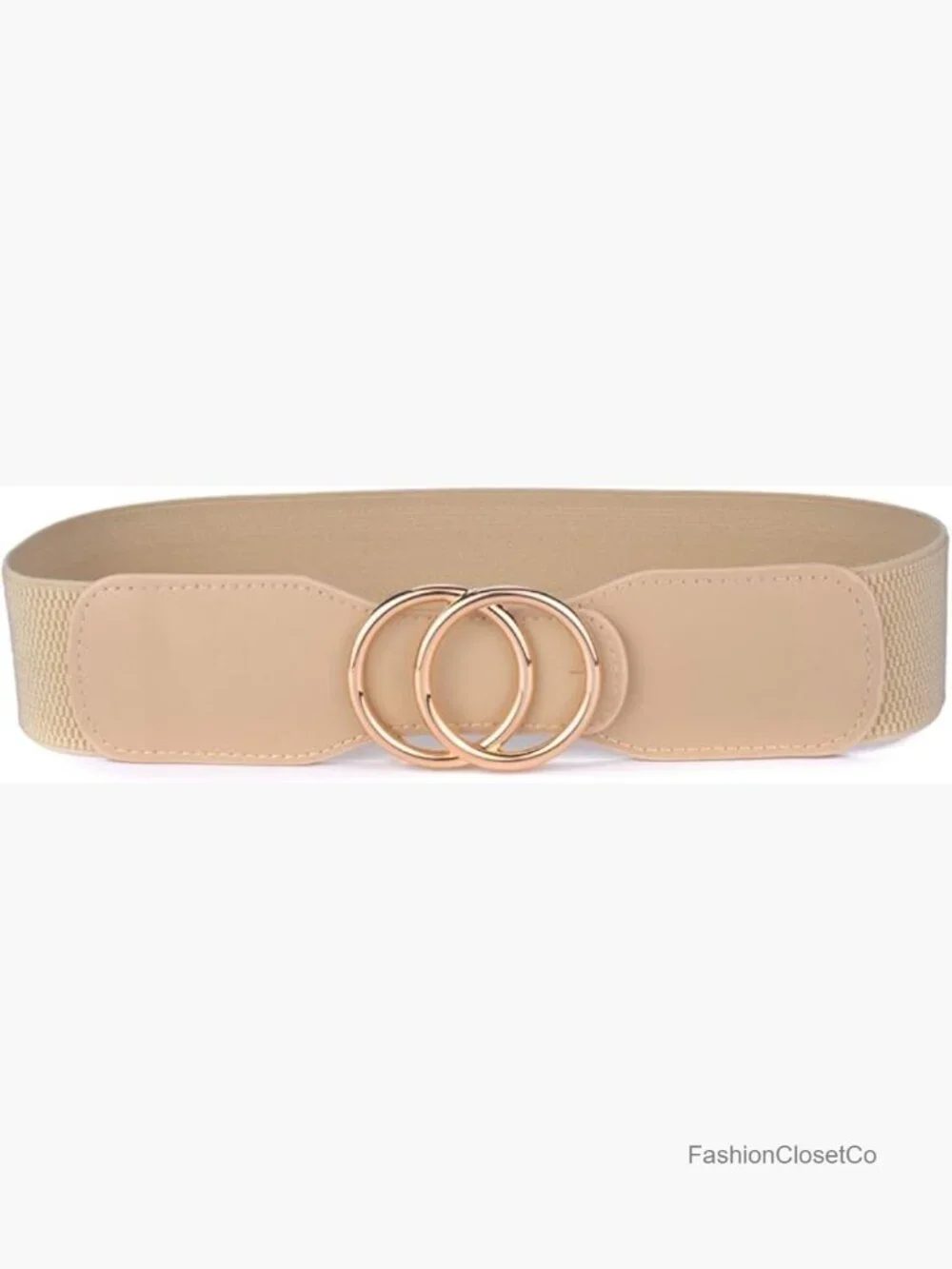 Elastic Stretch Wide Waist Belt with Double Rings Buckle